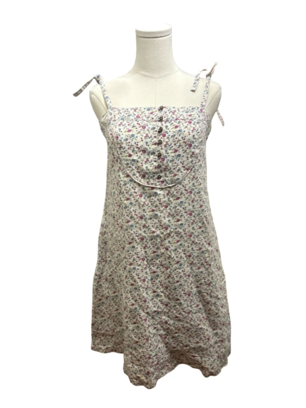 Vintage Mango White Floral Tie-Strap Linen Summer Dress - size 6